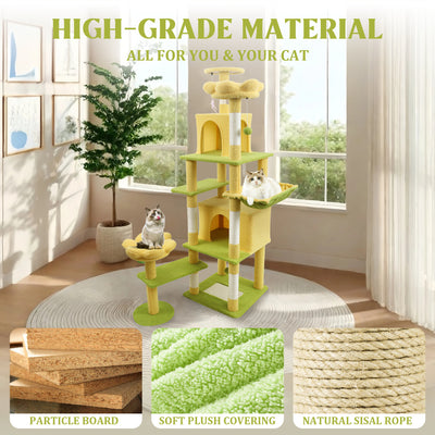 71 inch flower cat tree with large condo removable flower cushion and hammock yellow