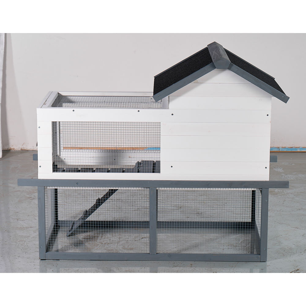 53-inch double-tier wooden outdoor/indoor waterproof chicken coop and rabbit hutch complete with a roof, stairs, and a removable cleaning tray; suitable for small to medium pets.