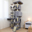 84.6 in Dark Gray Cat Tree Tower with Wide Base, 3 Large Hinding Condo,  11 Sisal Scratching Post, Sisal Scratching Ladder,  2 Hammocks, Large Top Platform,  Many landing Perch and Interactive toy