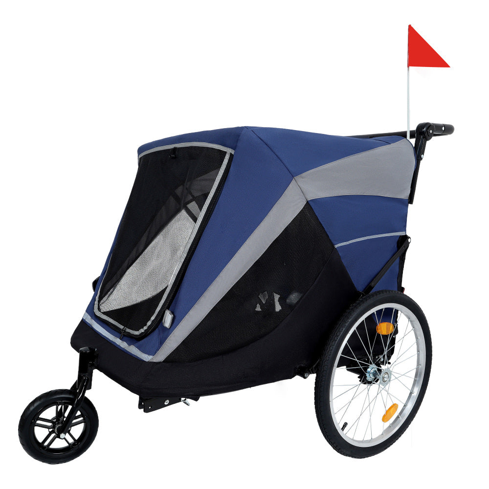 2-in-1 Bike Trailer & Push Cart for Pets - Detachable Bike Hitch & Push Handle Included - Quick Release Wheel, Internal Leash, Dual Cup Pockets and Underneath Storage Bag,  Holds Pets Up to 100 lbs