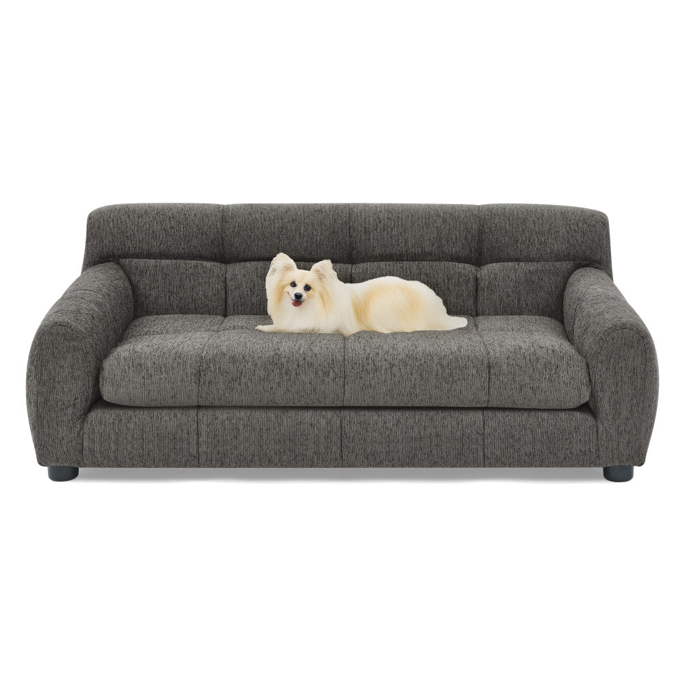 Soft and comfortable pet sofa with backrest and armrests, suitable for modern rectangular pet sofas for small and medium-sized dogs,-dark gray
