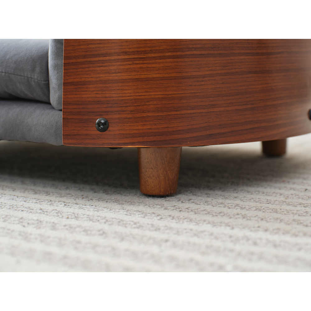 Scandinavian style Elevated Dog Bed Pet Sofa With Solid Wood legs and Walnut Bent Wood Back, Dark Grey Velvet,Mid Size