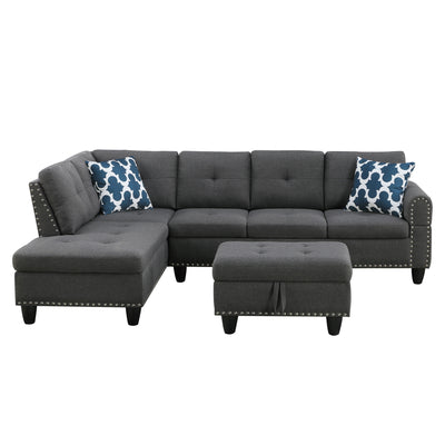 Alger Modern 98' Wide Left Hand Facing Sofa & Chaise with Ottoman in Dark Gray Linen