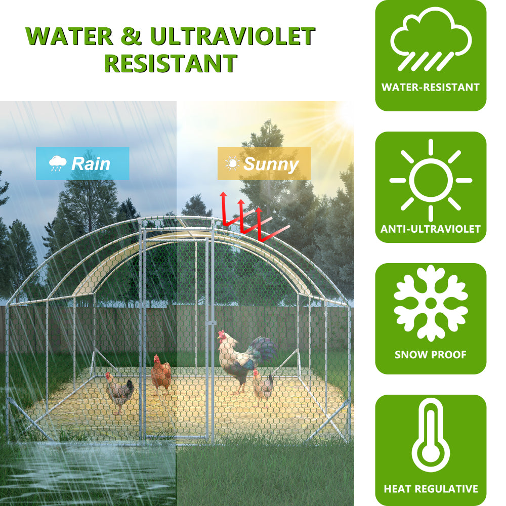 Large Chicken Coop Metal Chicken Run with Waterproof and Anti-UV Cover, Dome Shaped Walk-in Fence Cage Hen House for Outdoor and Yard Farm Use, 1" Tube Diameter, 9.84' x 19.68' x 6.56'