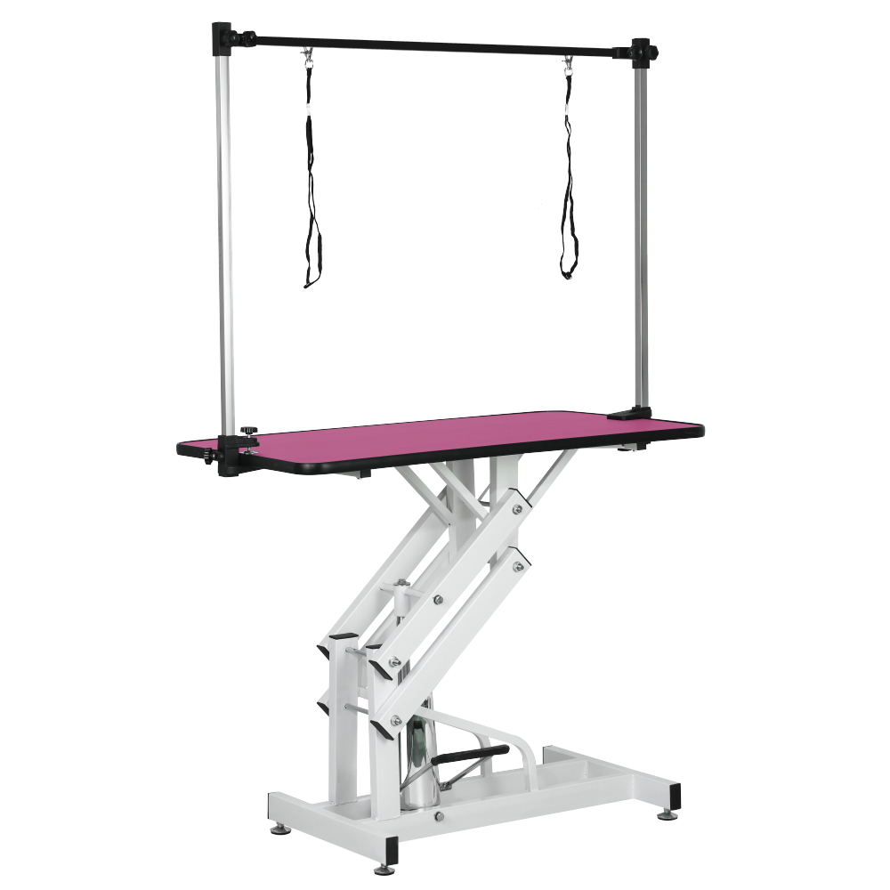 42.5INCH HYDRAULIC PET GROOMING TABLE WITH "H" ARM PINK