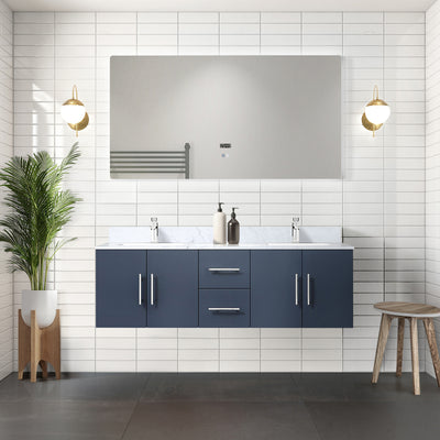 Navy Blue Double Bath Vanity 60 in. W x 22 in. D, and 60 in. LED Mirror