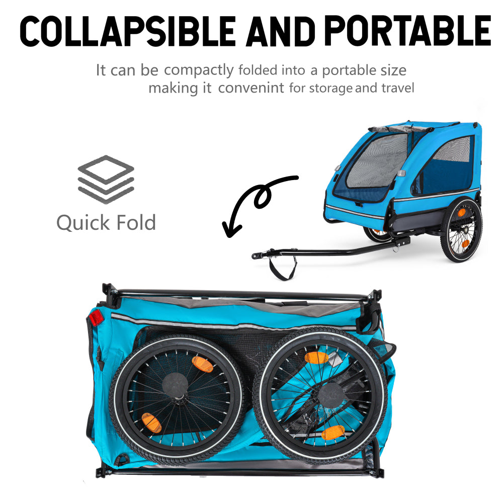 Pet Bike Trailer Dog Cart for Bicycle,Suitable for Small and Medium Pets, Easy Folding Cart Frame, Quick Release Wheel, Non-Slip Floor, Internal Leash, blue+Grey