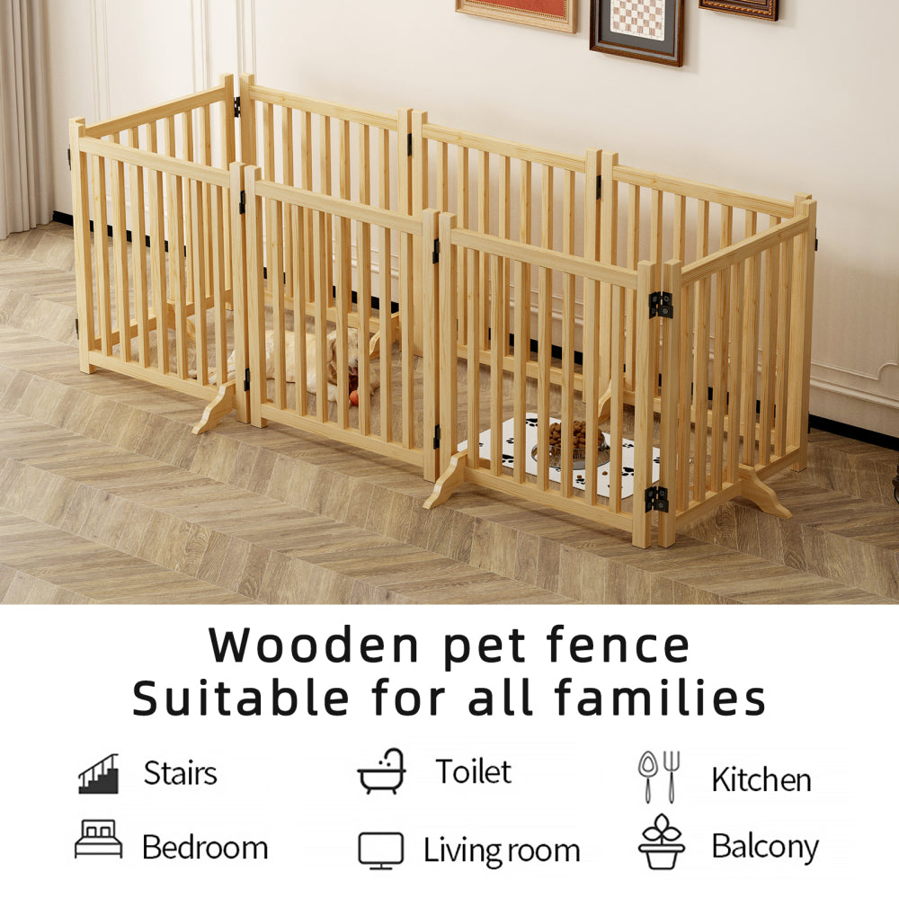 Wooden Freestanding Dog Gates for The House, Dog Gates for Doorways, Wood Stairs Fences Indoor Pet Gate, Step Over Fence-8 Panel 31"H