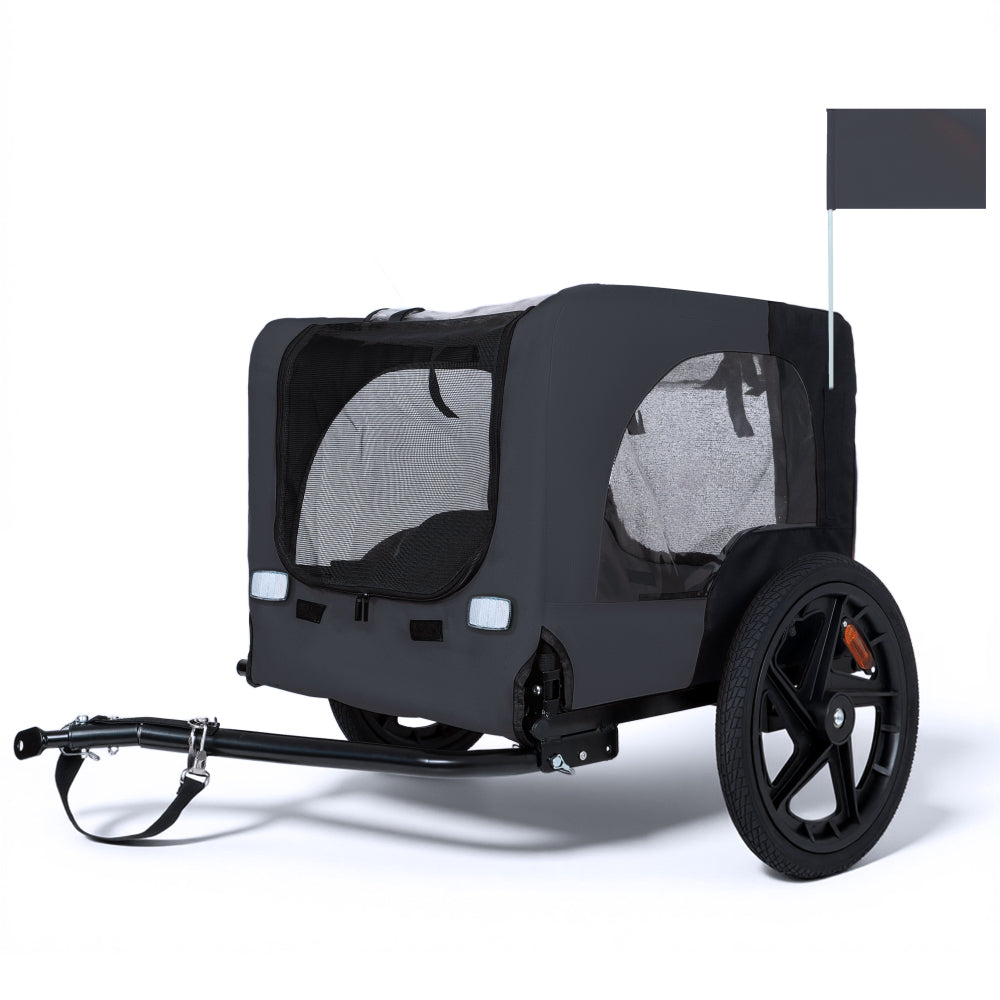 Outdoor Heavy Duty Collapsible Pet Bike Trailer with 16-Inch All-Terrain Wheels & Universal Hitch – Foldable Dog/Cargo Carrier Cart for Bicycles, black+dark gray