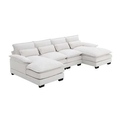 Modern U-shaped Sectional Sofa with Waist Pillows, 6-Seat Upholstered Symmetrical Sofa Furniture, Sleeper Sofa Couch with Chaise Lounge, Chenille and Velvet Options