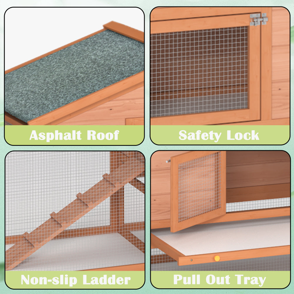 2-Story Large Wooden Rabbit Hutch Pet House with Ramps, Lockable Doors, Run Area and Asphalt Roof for Outdoor Use,Easy to Assemble and Durable with  Cleaning Tray and Waterproof Roof
