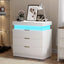 SunJet Nightstand with Charging Station and LED Lights,Night Stand with Sliding Top for Bedroom,Bedside Table with Drawers,Modern End Side Table,White.28.8''W x 17''D x 30.5''H.