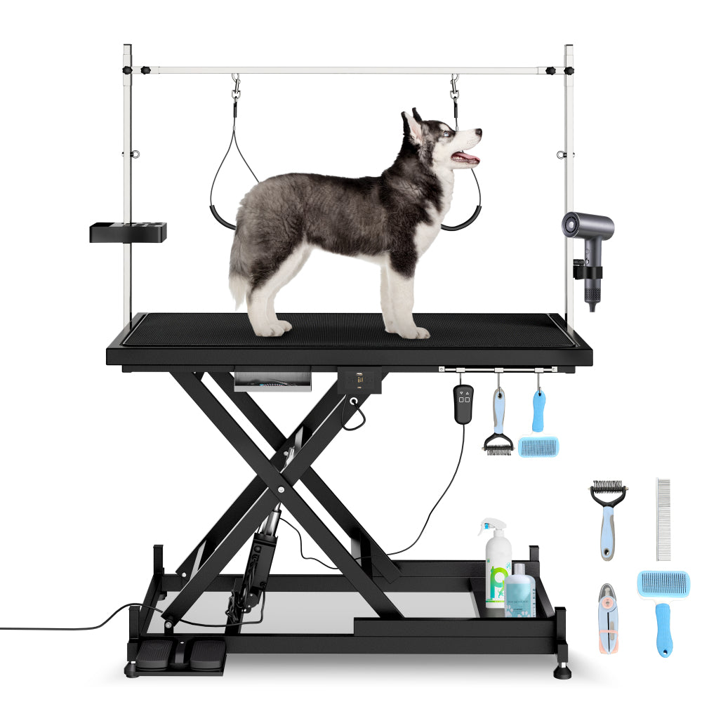 Update electric pet grooming table, 110V/220V professional groomer recommend super Deluxe electric pet grooming table, height adjust from 8 up to 36inch BLACK COLOR