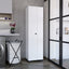 Lake Broom Cabinet Slim-Design Storage Solution with Inner Shelves and Side Broom Hangers White