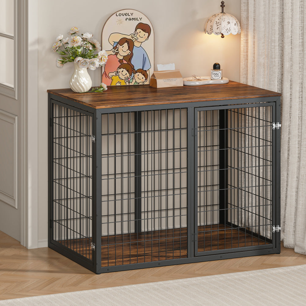 47'' Dog Crate Dog Cage Furniture with 3 Doors,for Large & Medium Dogs.Rustic Brown