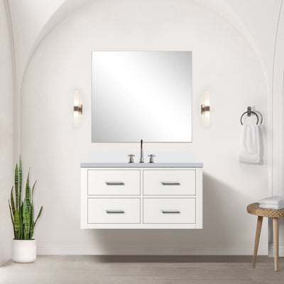 White Single Bath Vanity 36 in. W x 22 in. D, Cultured Marble Countertop and 34 in. Mirror
