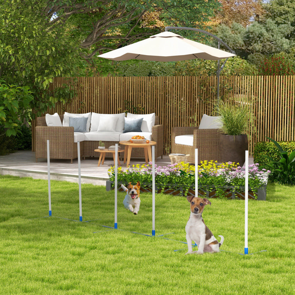 PawHut Agility Weaves Poles, Adjustable Dog Agility Kit Training Course Equipment for Puppy with Storage Bag