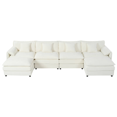 Elegant Modular Sectional Sofa Oversized Deep Seat U Shaped Couch Set Beige Chenille 143.31' Length