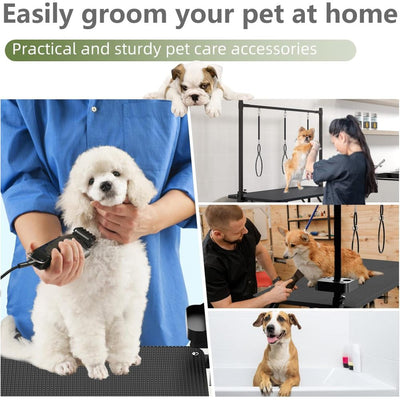 47''Large Dog Grooming Table, Foldable Pet Station at Home, Dog Grooming Table,Adjustable Cat Drying Desktop with Arms, Nooses, Mesh Tray (47Inch Pet Grooming Table Black)