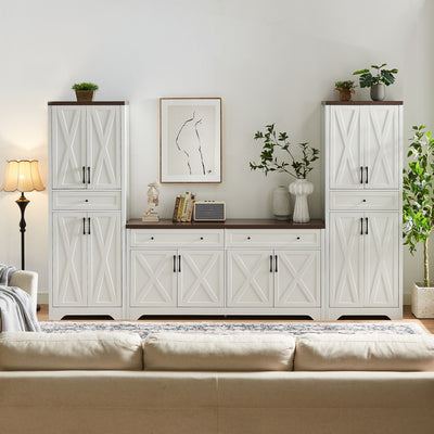 TV Cabinet Set Multifunctional TV Wall, One TV Cabinet and Two Sideboards for Living Room, 108.7''L x 15''W x 68''H.