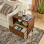 SunJet Mid Century Modern Fluted Nightstand with Charging Station USB Ports & Outlet Hole & 4 Solid Wood Legs, Farmhouse End Table with Open Space and Drawer Dresser, Walnut