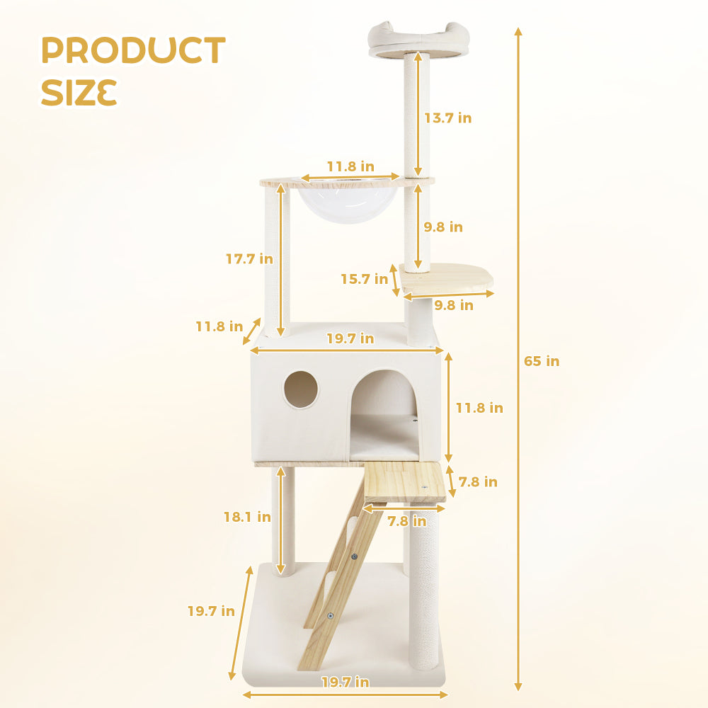 wood cat tree with large condo wood ladder and transparent spacecraft 165cm