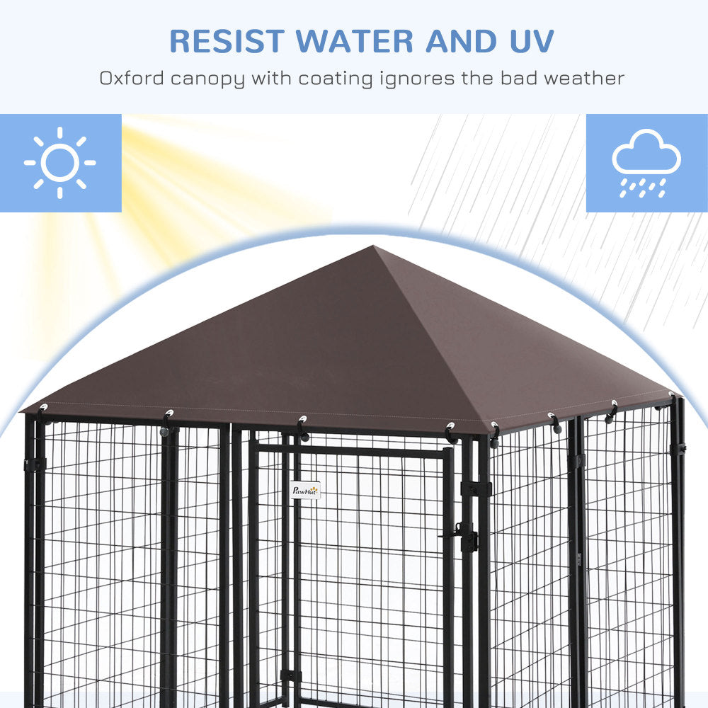 PawHut 5' x 5' x 5' Dog Kennel Outdoor, Walk-in Pet Playpen, Welded Wire Steel Dog Fence with Water-and UV-Resistant Canopy, Jet Black