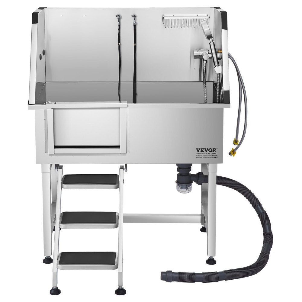 38" Dog Grooming Bath Tub Stainless Steel w/ Stairs Faucet Left Door