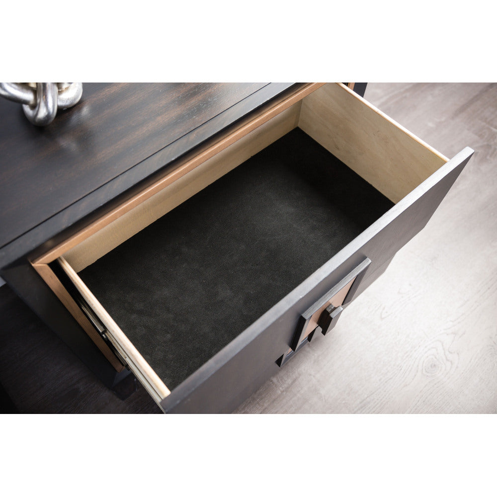 SunJet Modern Espresso Bedside Table Bedroom Furniture 1pc Nightstand Gold Accent Trim Wooden Finger Pull