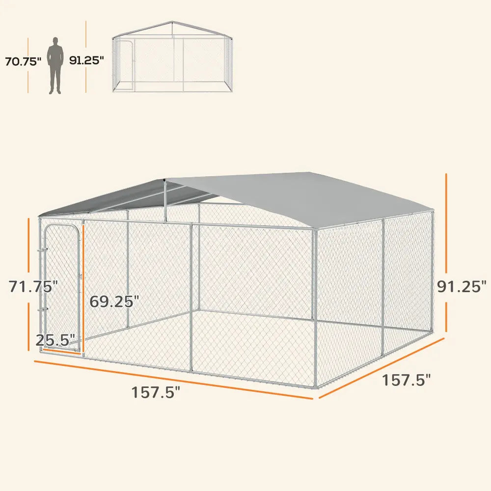 Steel  Dog Fence w/ Canopy Dog Kennel 157.5" L x 157.5" W x 91.25" H