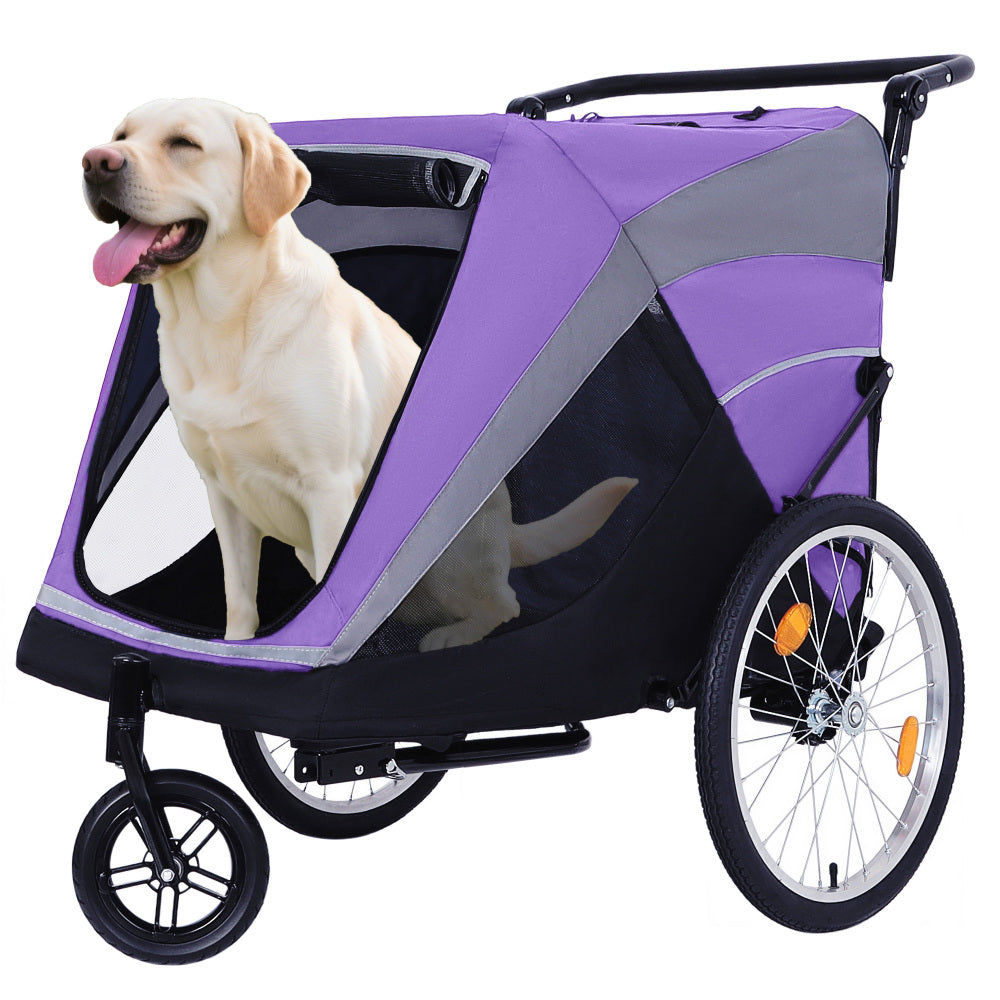 2-in-1 Bike Trailer & Push Cart for Pets - Detachable Bike Hitch & Push Handle Included - Quick Release Wheel, Internal Leash, Dual Cup Pockets and Underneath Storage Bag,  Holds Pets Up to 100 lbs
