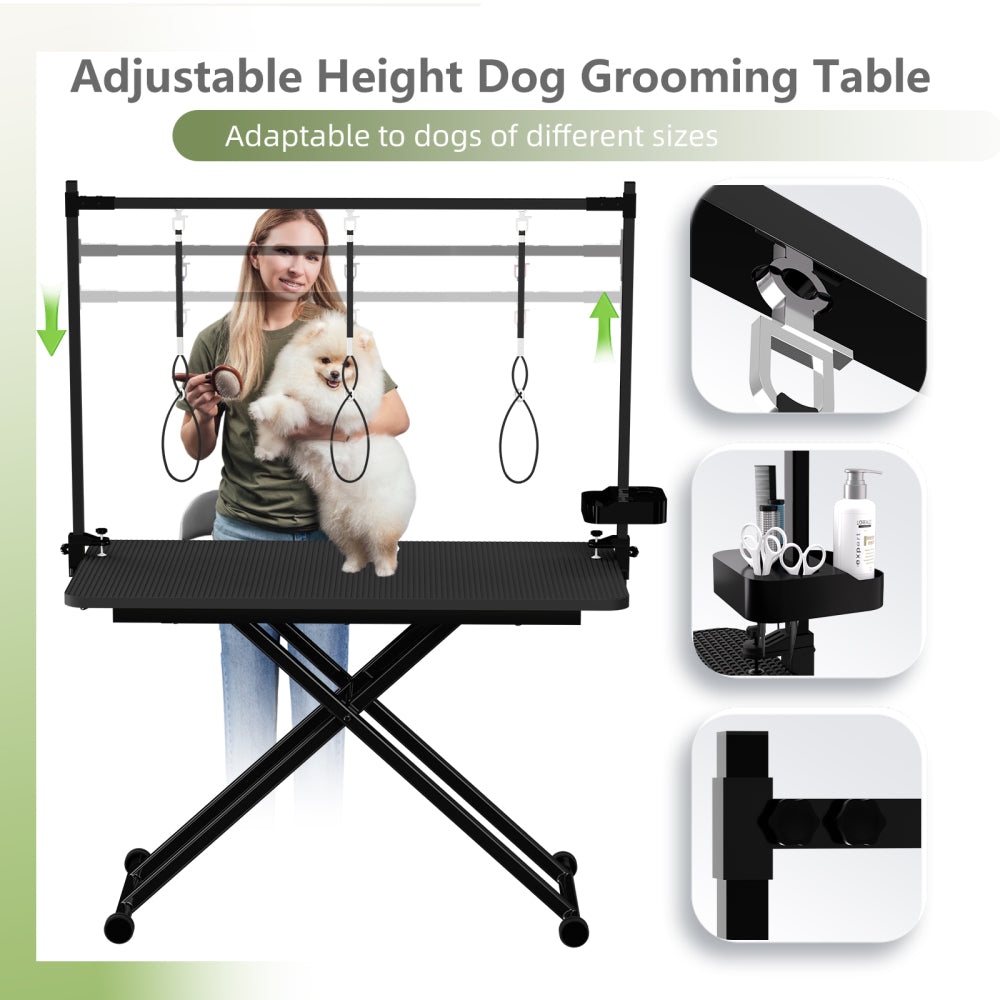 47'' Black Large Dog Grooming Table X-Lift Foldable Grooming Table for Dogs at Home Adjustable Height Arms Pet Station with Nooses, Tool Organizer