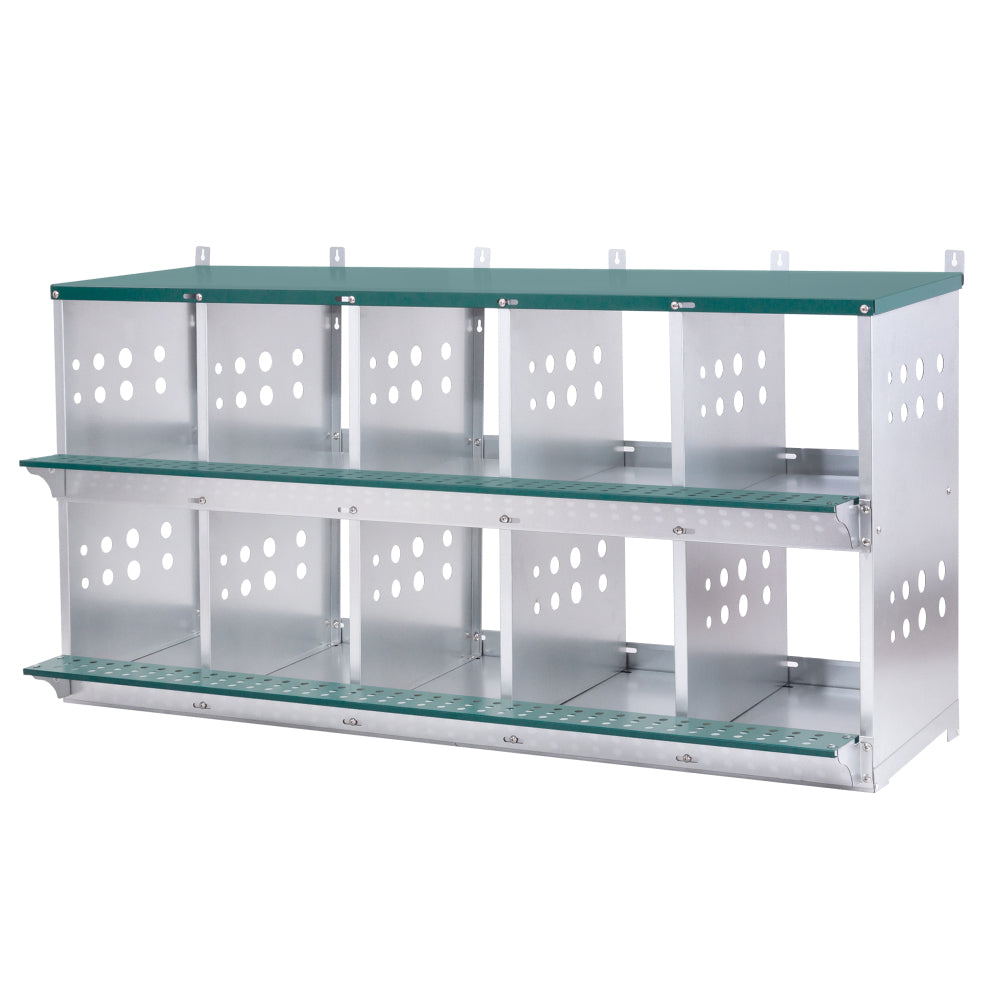 10-Bay Metal Nest Box-Wall Mount for Hens/Ducks, Easy Egg Collection & Assembly, Vented Galvanized Steel Coop Equipment Grenn