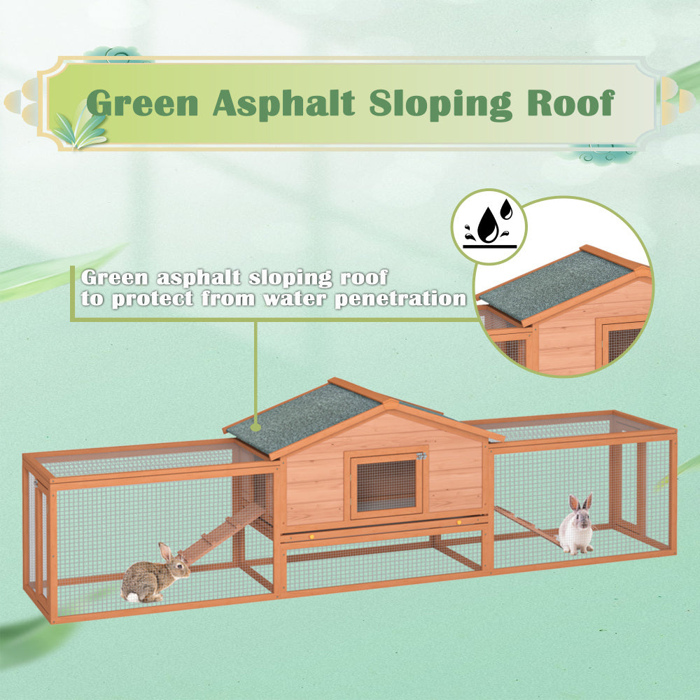 2-Story Large Wooden Rabbit Hutch Pet House with Ramps, Lockable Doors, Run Area and Asphalt Roof for Outdoor Use,Easy to Assemble and Durable with  Cleaning Tray and Waterproof Roof