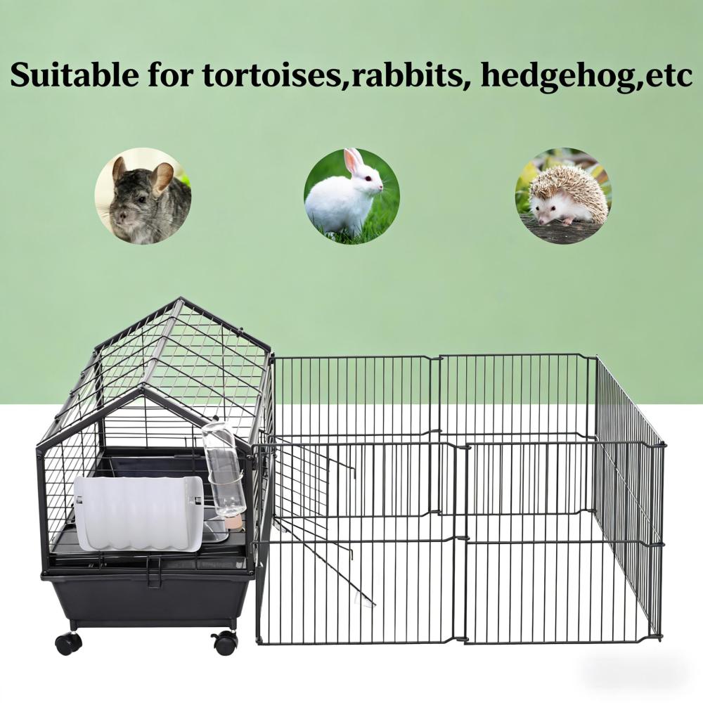 Rolling Metal Small Animal Hutch Cage,Small Pet Hutch,Spacious Pet House