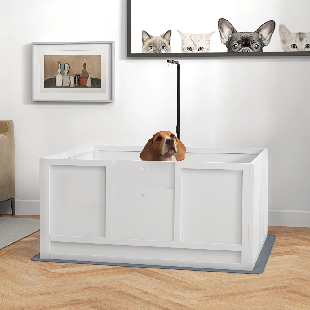 PawHut Whelping Box for Dogs with Retractable Light Stand, Birth Dog Whelping Box for Puppies with Pig Rail, Pee PadAdjustable Height Door for Small, Medium & Large Breed Dogs, 41" x 39"