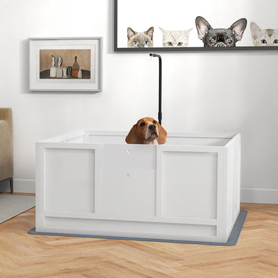 PawHut Whelping Box for Dogs with Retractable Light Stand, Birth Dog Whelping Box for Puppies with Pig Rail, Pee PadAdjustable Height Door for Small, Medium & Large Breed Dogs, 41" x 39"