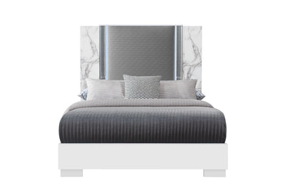 MOON WHITE MARBLE QUEEN BED W/LED