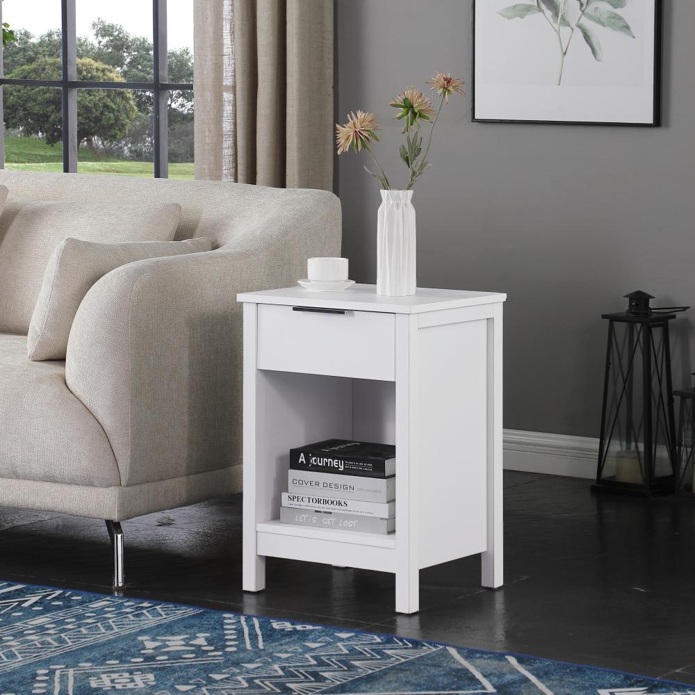 SunJet Nighstand With 2 Drawers,End Table,Nightstand with Open Space,Golden Handle,Morden Design,For Living Room,Bedroom,Easy Assemble,White