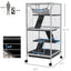 PawHut Metal Small Animal Cage Rolling Big Ferret Cage, Chinchilla Cage, Sugar Glider Cage, with Hammock & 4 Tiers, Removable Tray, White