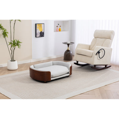 Scandinavian style Elevated Dog Bed Pet Sofa With Solid Wood legs and Walnut Bent Wood Back, Velvet Light Gray,Large Size