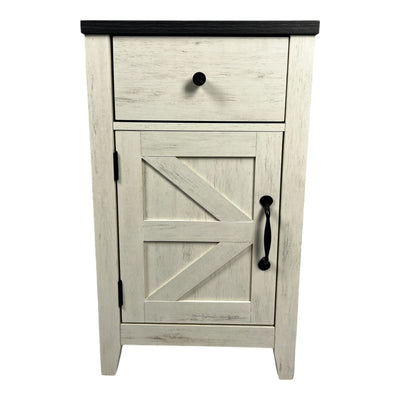 SunJet Farmhouse End Table Bedside Table with Charging Station,Night Stand with Barn Door and Drawer, Storage for Bedroom Living Room ,Bedside Table,  White+Black color