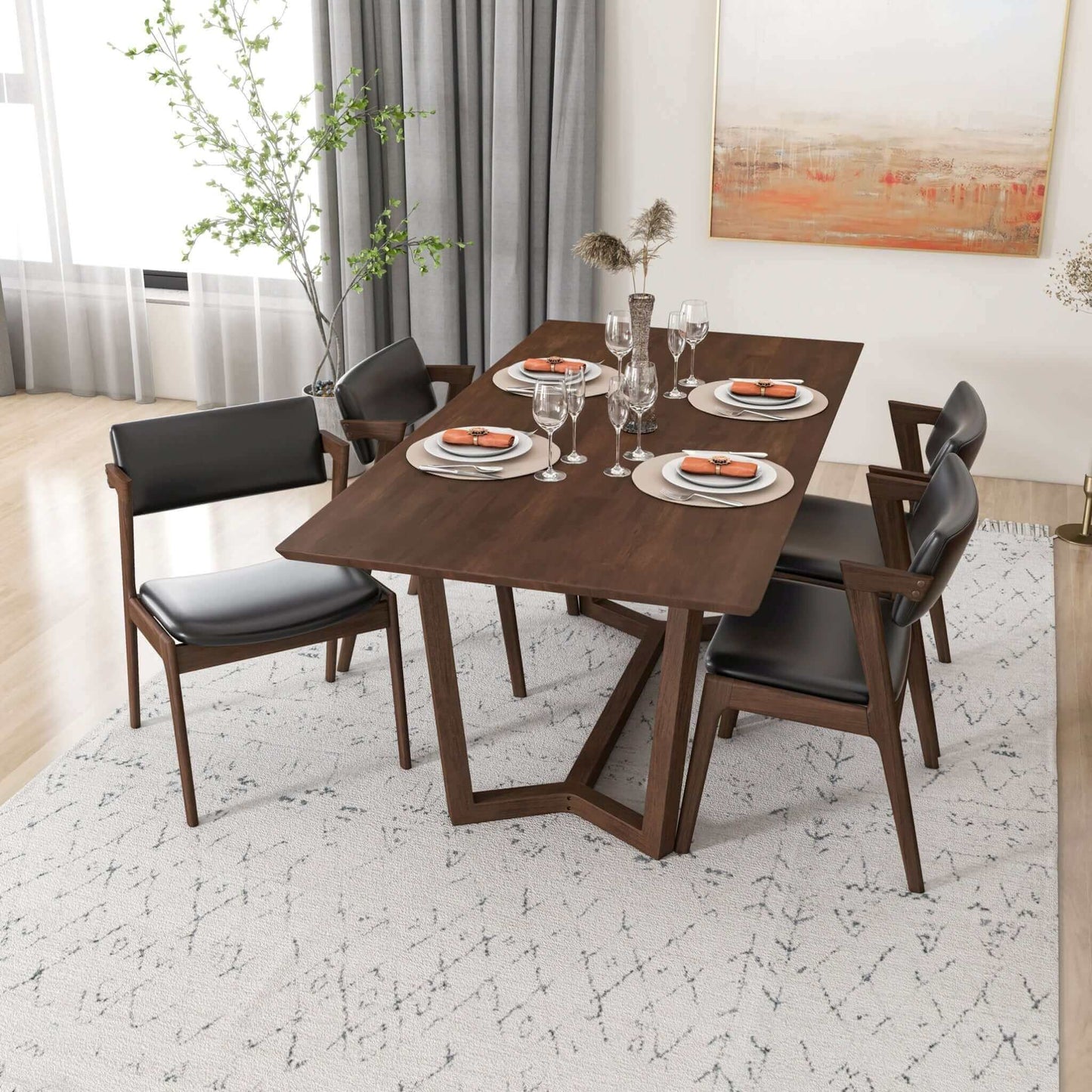 Marina Solid Wood Dining Table In Brown and 4 Side Chairs