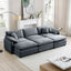 Oversized modular cushioned sofa,with 3 ottomans to work as sleeper sofa beds, 3-seater sofa with 3 footstools,Grey corduroy fabric