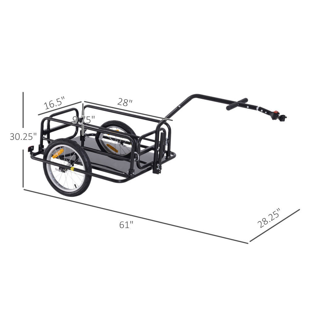 Aosom Bike Cargo Trailer, Bicycle Trailer, Heavy-Duty Bike Wagon Cart, Foldable Compact Storage, with Universal Hitch, 16" Wheels, 88 lbs. Capacity, Black