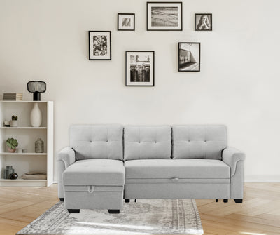 Sierra 84' Light Gray Linen Reversible Sleeper Sectional Sofa with Storage Chaise