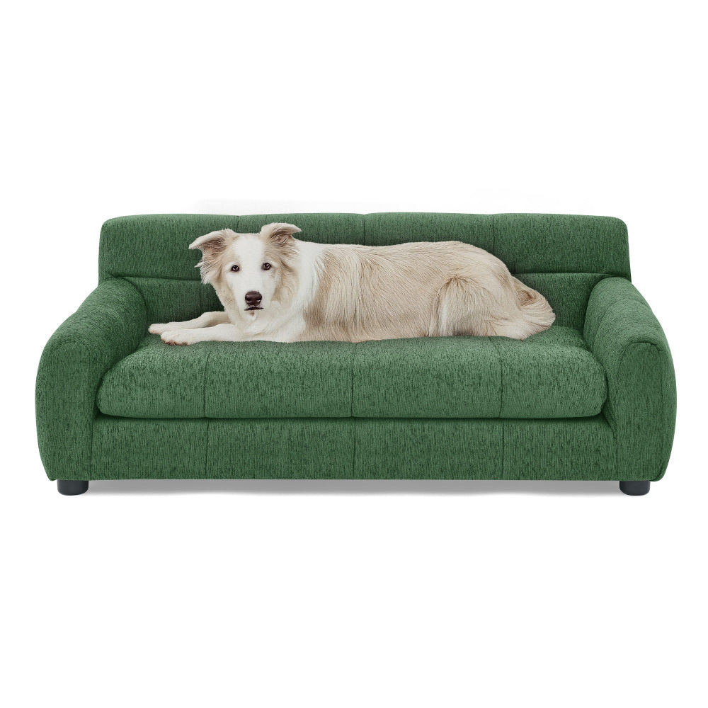Soft and comfortable pet sofa with backrest and armrests, suitable for modern rectangular pet sofas for small and medium-sized dogs-Green