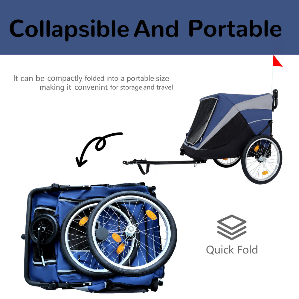 2-in-1 Bike Trailer & Push Cart for Pets - Detachable Bike Hitch & Push Handle Included - Quick Release Wheel, Internal Leash, Dual Cup Pockets and Underneath Storage Bag,  Holds Pets Up to 100 lbs