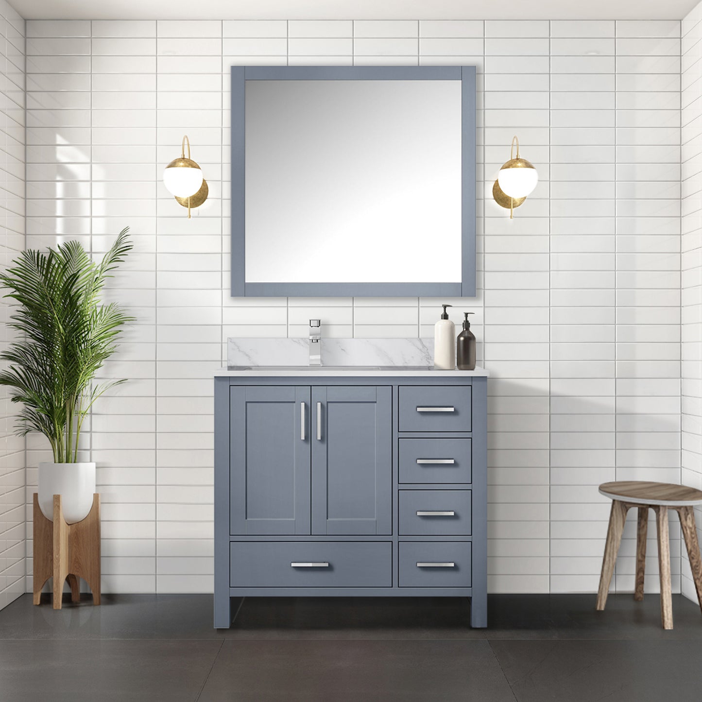 Dark Grey Bath Vanity 36 in. W x 22 in. D, Left Offset and 34 in. Mirrors