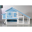 76" Wooden Rabbit Hutch Bunny Cage with Waterproof Asphalt Roof, Fun Outdoor Run, Removable Tray and Ramp, Light Blue
